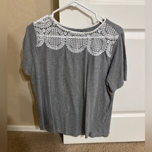LOFT Gray Short Sleeve Top with Pearl Accents